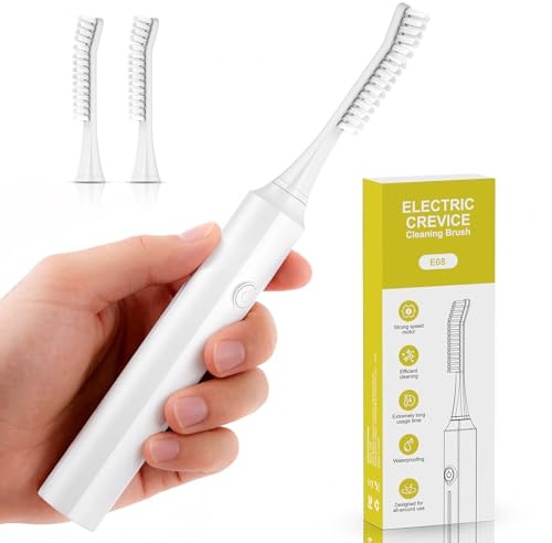 Hiwoor Electric Crevice Cleaning Brush, Rechargeable Grout Scrub Brush with 2 Replaceable Heads, for Kitchen, Bathroom, Window Track & Tight Gaps Cleaning