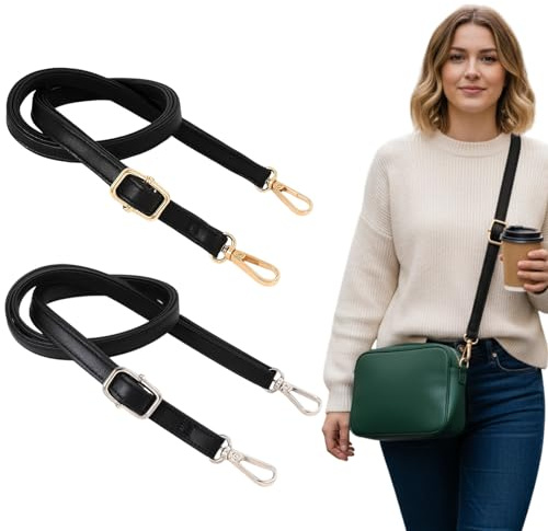 Schulterriemen Für Taschen, 2 Stück Lederriemen Schwarz Mit Silberner Und Goldener Schnalle, Taschengurt Für Umhängetasche, Schultergurt Für Handtasche, Taschenriemen Leder