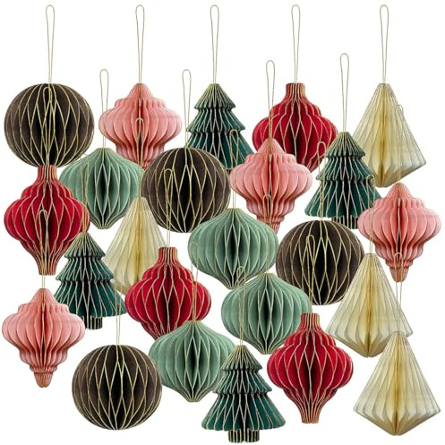 Britesta Weihnachtsdeko Set: 24er-Set Weihnachts-Deko zum Aufhängen, 3D-Ornamente aus Papier (Weihnacht Deko Fenster, Weihnachtsdekos Papier)