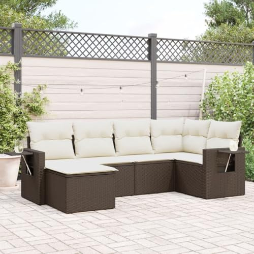 JHQHSM Set di 6 divani da giardino con cuscino in polyrattan, design modulare con vano portaoggetti e sacchetto impermeabile, ripiani pieghevoli, rivestimenti rimovibili, resistenti alle intemperie