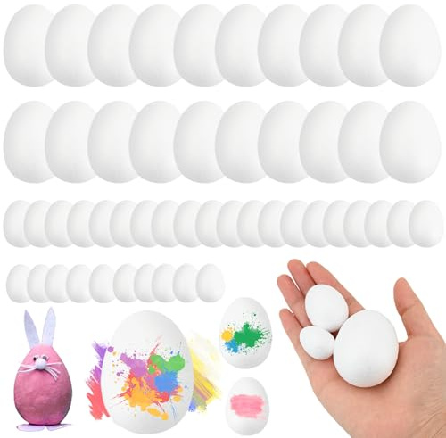 Mtbricey 50 huevos de espuma de poliestireno blanco para manualidades, 3/4/5 cm, huevos de espuma para búsquedas de huevos de Pascua, rellenos de cestas de regalo, accesorios para fiestas de Pascua