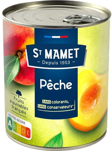 ST MAMET - Fruits au Sirop Pêches Pavie au Sirop de Glucose-Fructose - la boite de 475 g net égoutté - 850g - Le Lot De 4