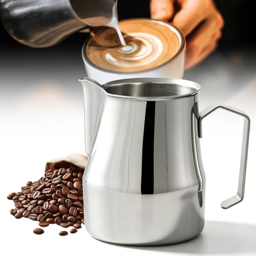 Milchkännchen Edelstahl 500ml, Milchschaum Kanne Mit Innenmessung, Milchschaum Kanne Für Latte Art, Cappuccino & Espresso, Perfekt für Kaffeeliebhabe