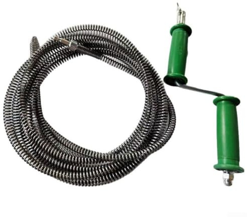 Serpiente de drenaje de acero inoxidable con manivela, limpiador de tuberías de resorte flexible de 5 m o 15 m para inodoros, fregaderos y desagües de cocina, diseño portátil compacto (15)