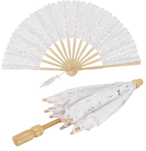 POENVFPO Spetsparaply Elegant Parasollfläkt för Bröllopsdekor och Fotografering - 1 Enhet - Snygg Vit Design