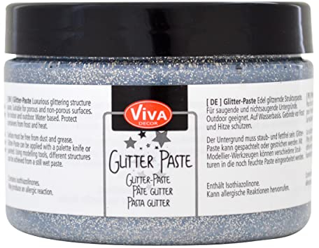 Viva Decor Glitter-Paste (Silber, 150ml) Glitzerfarben zum Basteln/Bemalen/Schablonieren - glitzernde Effektpaste - Farbe für Glas, Porzellan, Holz, Ton uvm. - Made in Germany