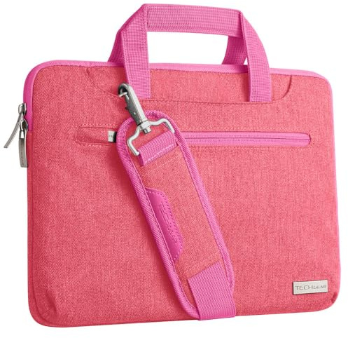 TECHGEAR Case for 11 - 12.3 Laptops, Portable Multi-functional Laptop Case with Adjustable Shoulder Strap, Luggage Strap & Suppressible Handles, Portable Sleeve Organiser Case Cover + Pockets PINK