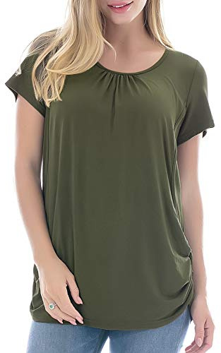 Smallshow T-Shirt d'allaitement de Maternité à Manches Courtes pour Femmes Rayonne Veste d'allaitement Army Green Medium