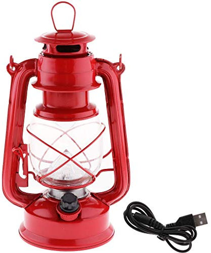 Tubayia Vintage Öllampe Stil Sturmlaterne Dimmbare LED Campinglampe Laterne für Notfall, Camping (Rot)