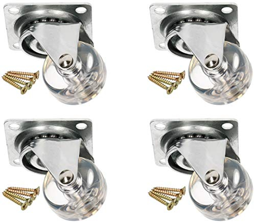 KOTARBAU Lot de 4 roulettes de meuble transparentes Ø 35 mm Pour tous les types de sols Roulettes pivotantes en caoutchouc Roulettes de transport Pour canapés coulissantes