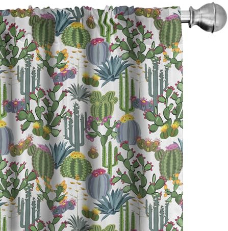 ABAKUHAUS Kaktus Vorhänge, Gardinen, Blue Agave und Feigenkaktus, Fensterbehandlungen für Wohnzimmer Schlafzimmer Dekor, 2 Stück 75 cm b x 175 cm h, Mehrfarbig