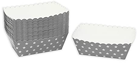 Frau WUNDERVoll® Kuchen Backformen 24 Stück, grau, weiße Sterne/Mini Kuchenform Backformen, Backförmchen, Muffin Backform, Muffin Backform, Papierbackform, Förmchen Papier Kastenform Einweg Backform