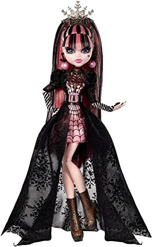 NANQUAN Monster High Draculaura Doll, Special Howliday Edition, Pink and Black Gown, High Fashion, Holiday Collection, Gifts for Girls and Boys