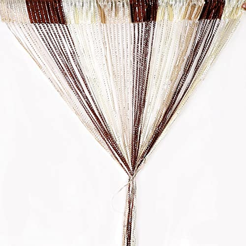 String Curtain Panel, Glitter Door Wall Window Doorways Panel Fly Screen | Fringe Room Divider Blinds, Decorative Tassel Ribbon Strip Silver Screen for Living room, Bedroom(Coffee Champagne Beige)