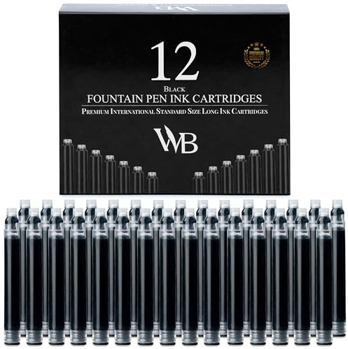 Wordsworth & Black Confezione da 12 Ricariche di Inchiostro per Penna Stilografica - Set di 12 Cartucce di Inchiostro Nero - Dimensioni Standard Internazionali - Usa e Getta e Generiche