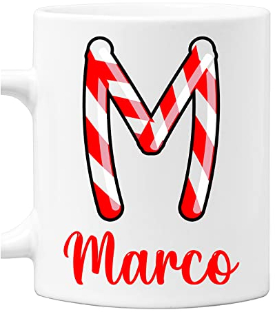 Colorfamily Tazza Natale Natalizia PERSONALIZZABILE con Iniziale e Nome - Lettera M - Mug in ceramica