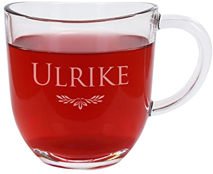 Herz & Heim® graviertes Teeglas mit Wunschname/Geschenkidee Name mit Zweig Ornament