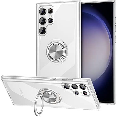 Vunake für Samsung Galaxy S23 Ultra Hülle mit Ring Halter Ständer Handyhülle Samsung S23 Ultra Silikon TPU Slim Clear Hülle Magnetische Stoßfeste Schutzhülle Case für Samsung S23 Ultra-Durchsichtig