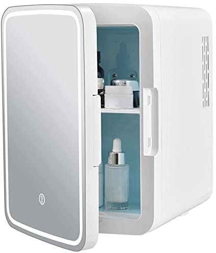 GiantexUK 10L Mini Fridge, 11 Can Skincare Beauty Fridge | with LED Lighted Mirror, Adjustable Shelf and Handle, AC/DC Power Compact Cooler Warmer Refrigerator for Home Office Dorm Car