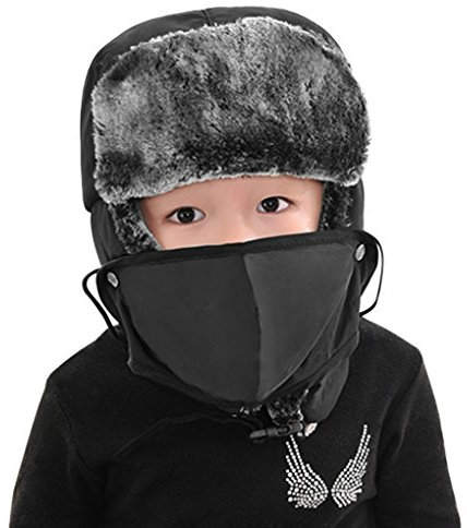 Kinder Winter Fliegermütze Trappermütze Winddicht Warm Wintermütze mit Ohrenklappen Mädchen Schneedichte Trapper Hat Baseball Cap Jungen Schirmmütze für Snowboarden Skaten Radfahren (Schwarz, A)