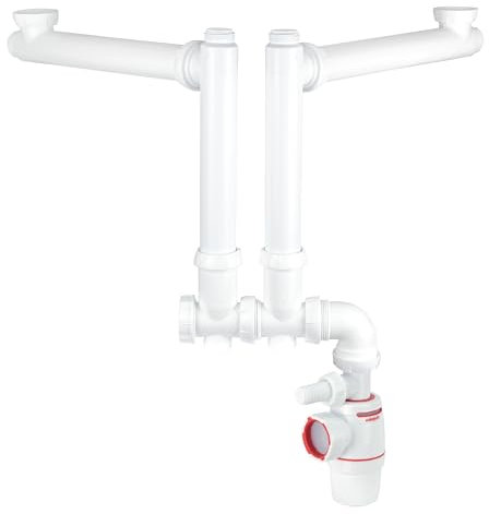 Wirquin 30723728 30723728-Sifone deportato Neo Air D40 per lavello 2 vasche, Bianco