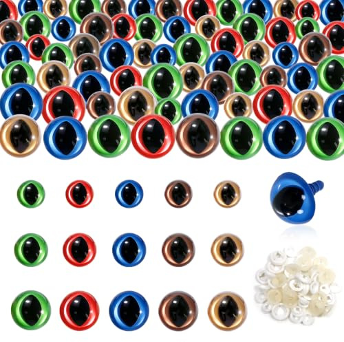 TOAOB 50 Stück Bunt Sicherheitsaugen für Häkeltiere 10-15 mm Kunststoff | 3 Größen Knopfaugen mit Unterlegscheiben, für Amigurumi Basteln, Puppenaugen Teddyaugen für DIY Kreative Handwerk