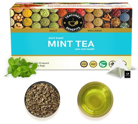 TEACURRY Mint Tea (30 Tea Bags, 1 Month Pack) - Helps with Digestion and Bad Breath | Non-GMO, All Natural Caffeine Free | Indian Herbal Tea