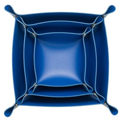 Tskijun PU-Leder-Tablett in 3 Größen, Schmucktablett, glänzendes Leder, Schreibtisch-Organizer, Leder-Auffangtablett für Schmuck, Schlüssel, Münzen, Sonnenbrillen, Uhren, USB-Kabel usw. (Klein blau),