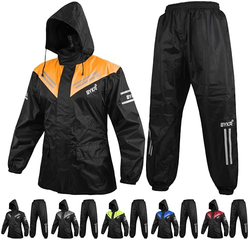 BYKR Wasserdichter Motorrad-Regenanzug für Damen und Herren, 2-teilig, atmungsaktiv und winddicht, Schutz vor nassem Wetter, Orange/Abendrot im Zickzackmuster (Sunset Chevron), X-Large