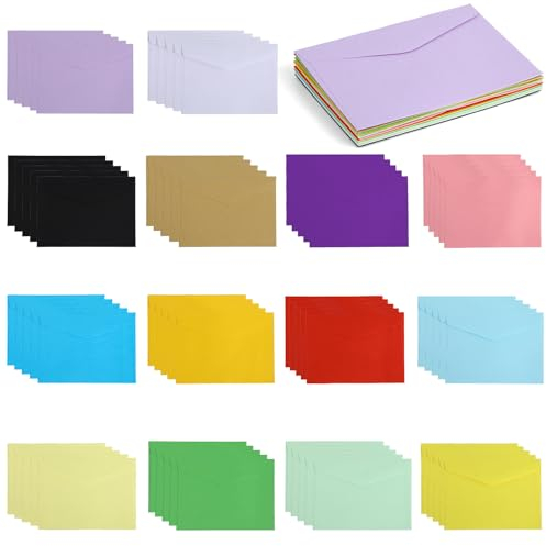 Wenrescry 50 Mehrfarbige Briefumschläge Kraftpapier Karten - Recycling Doppelkarten Bunte Umschläge ohne Fenster Einladungskarten in 10 Farben, 17.5 x 12.5 cm
