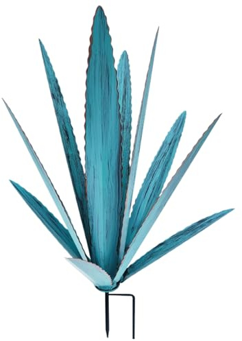 Plantes d'agave en métal décoration extérieure avec piquet cactus en métal rustique sculpture de cour étanche pour jardin cour patio pelouse décoration d'intérieur bleu petite plante d'agave en m