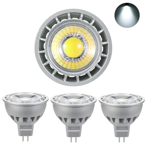MR16 LED Lampen,AC/DC 12V,500LM Kaltweiß 6000K Strahler,5W Leuchtmittel | Ersatz für 50W Halogenlampen,Kein Flackern,Nicht Dimmbar Birnen,45° Abstrahlwinkel Spot,4er Pack