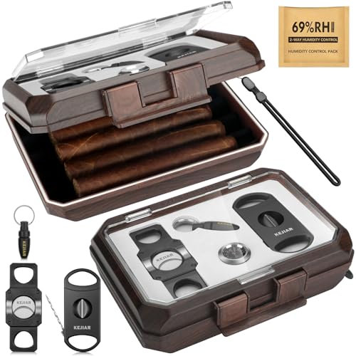 KEJIAR Cigar Humidor Set Travel Humidor für Zigarren Enthält 2 multifunktionale Zigarrenschneider, Zigarrenstanzer, Feuchtigkeitspaket, Hygrometer, Zigarrenkiste Zigarrenkiste Geschenke für Männer