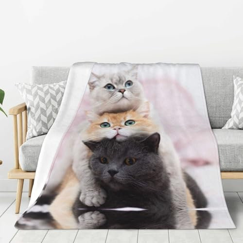 Dnbclezk Gewichtsdecke mit Katzen, weiche Flanelldecke, personalisierter Druck, Überwurf, Sofadecke, Bettdecke, passend für alle Jahreszeiten
