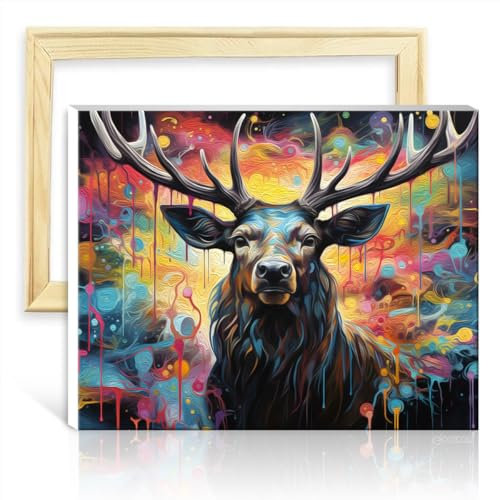 LiHEQING Ölgemälde „Bizarrer Hirsch“, Pigment auf Leinwand, Gemälde für Erwachsene, mit 3 Pinseln und Acrylfarben, kreativer Stil, Kunsthandwerk, ohne Rahmen (30 x 40 cm)