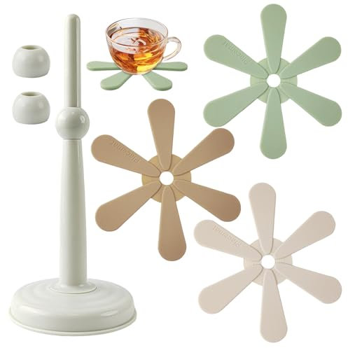 4 Piezas Posavasos Forma de Arbol, Tree Coasters Silicona con Soporte de Almacenamiento, Plegables Reutilizables Coasters, Posavasos Silicona para Ollas y Sartenes Calientes, Platos, Tazones (1)