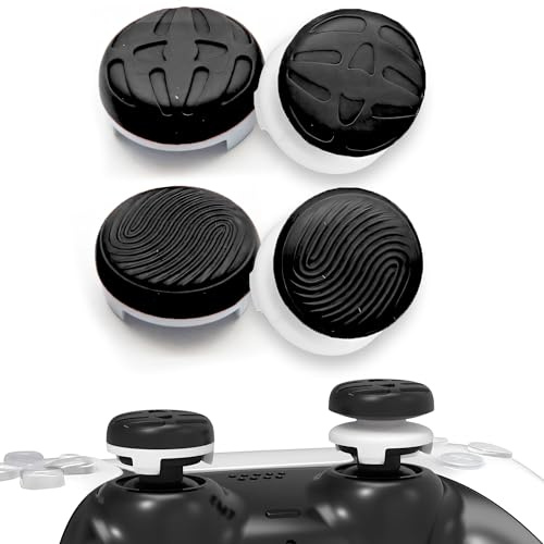 TEUVO Thumb Grips pour Manette PS4 et pour Manette PS5, 4 Pièces Silicone Capuchon Joystick Grips pour Améliorer Viser, Contrôle et Précision, Réduire Pouce Glisser, Noir