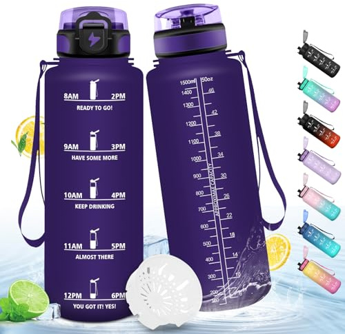 HoneyHolly Trinkflasche 1.5L, Trinkflasche Sport, mit Zeitmarkierung, Wasserflasche, Auslaufsicher, Sportflasche, Wasserflasche Kohlensäure Geeignet für Wandern, Laufen, Radfahren