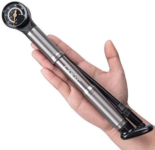 CXWXC Bike Pump Portable- Mini Bicycle Pump with Pressure Gauge Fits Presta and Schrader Valves- 120PSI High Pressure Bike Air Pump with Mounting Bracket (Grey)