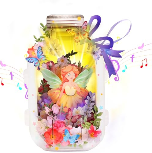 Geburtstagskarten für Mädchen, 3D Fee Pop-up Geburtstagskarte mit Musik und Licht für Mädchen Kinder, Eine singende Geburtstagskarte mit dem Lied Happy Birthday – inkl. Tragband