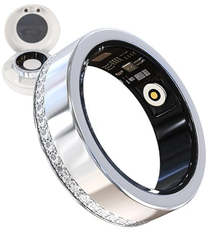 Tracker d'activité, moniteur de calories, bague intelligente, connectivité Bluetooth, longue durée de vie de la batterie, for les jeunes adultes en plein air, les fêtes(Silver+Charging case,#9)