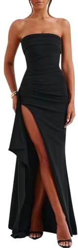 Bcenoilua Vestito Lungo Donna Sexy Maxi Abiti Senza Maniche Vestito da Sera con Spacco Elegante Casual Vestiti Senza Spalline Aderente Abito Bodycon Tubino per Feste Cocktail Nozze