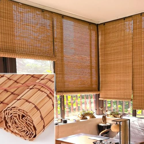 Tende a Rullo in bambù, Tende Bambu Interni, balconi, tapparella Bamboo per Finestra, Cucina, Tende da Sole in bambù(75W x 80H cm)
