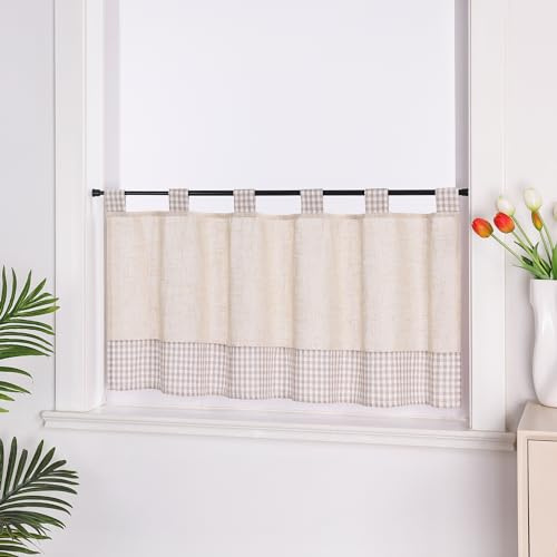 Joyswahl Scheibengardinen Leinenoptik Kurz Bistrogardine mit Schlaufen Landhausstil Küchengardinen Lichtdurchlässig Kurzstores Beige HxB 45x120 cm 1er Pack