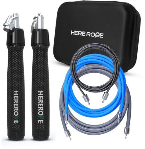 Weighted Jump Rope for Adults – Hererope Interchangeable 1/6lb, 1/4lb, 1/2lb Skippig Ropes – 360° Spin, Adjustable Length, Ergonomic Leather Grip – Fitness, Weight Loss & Strength Training