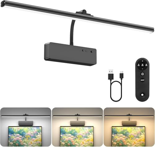 LOGT Bilderleuchte mit Fernbedienung Dimmbar und Timer Wandleuchten Kabellose Wiederaufladbare Batterie Wandlampen Akku LED Innen 360° Verstellbare Bilderlampe Wand Lampe 5W für Display Schwarz