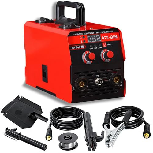 STWBHW Soldadora eléctrica, soldadora portátil con Pantalla LCD, soldadora Inverter MIG ARC TIG sin Gas de 250 A, soldadora de Carrete MIG ARC con núcleo de fundente y Alambre sólido.(Red)