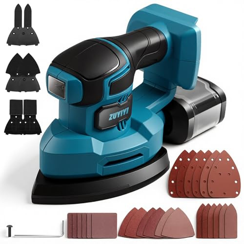 ZUYIYI Cordless Detail Sander for Makita 18V Battery(No Battery), 13000 OPM Electric Mouse Sander, Palm Sanders w/Dust Collector, 6 Attachments, 24Pcs Sandpapers for Tight Spaces Sanding, Woodworking