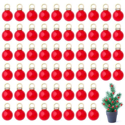 100 Pièces Mini Petites Boules De Noël 1cm Mini Boules De Noël Avec Fil Doré Petites Boules De Noel Rouge En Plastique Pour Décoration De Sapin De Noël, Maison De Poupée, Fabrication De Bijoux Collier