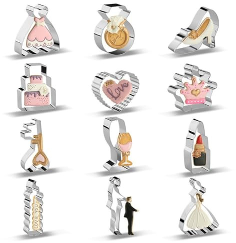 Fopytu 12 Pezzi Tagliabiscotti per Matrimoni, Stampi per Biscotti per Matrimoni in Acciaio Inossidabile, Stampi per Fondente, Tagliabiscotti, Stampi per Biscotti Fai Te